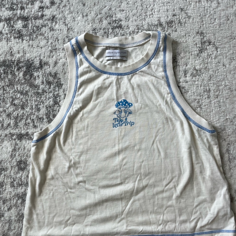 Urban Outfitters Cream and Blue Tank Top